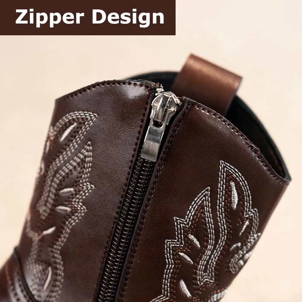 Cowboy Boots for Girls Women Western Boots Retro Mid Calf Boots Rodeo Outfit