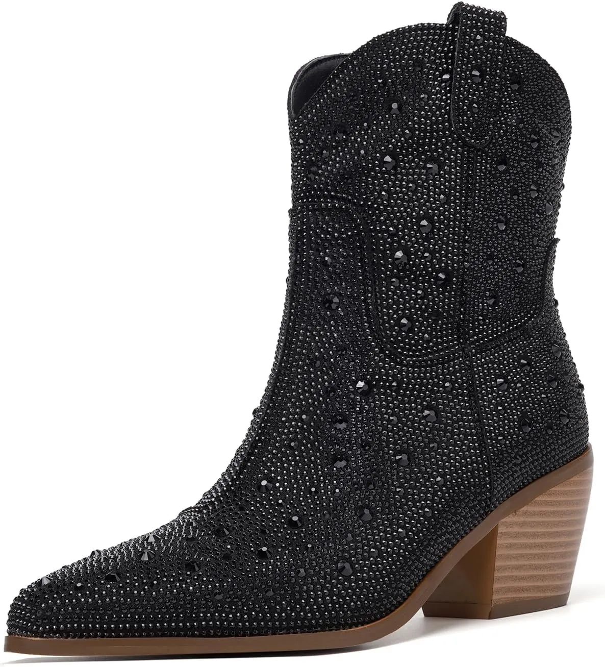 Cowgirl Ankle Boots Cowboy Boots for Women Western Booties Rhinestone Chunky Heel Fashion Comfortable Side Zipper