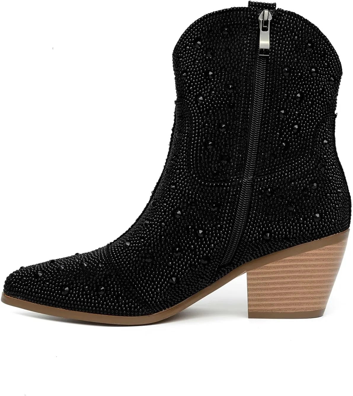 Cowgirl Ankle Boots Cowboy Boots for Women Western Booties Rhinestone Chunky Heel Fashion Comfortable Side Zipper