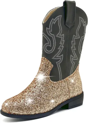 Cowgirl Boots for Kids Girls Boys Western Glitter Cowboy Boots Mid Calf Boots Little Big Kids Horse Riding Shoes Party Birthday Dress Up