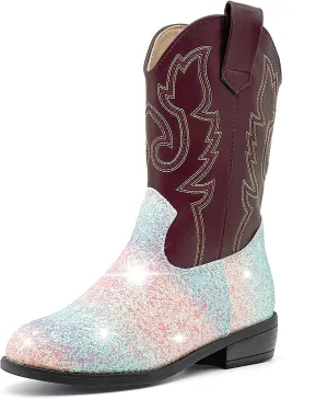 Cowgirl Boots for Kids Girls Boys Western Glitter Cowboy Boots Mid Calf Boots Little Big Kids Horse Riding Shoes Party Birthday Dress Up