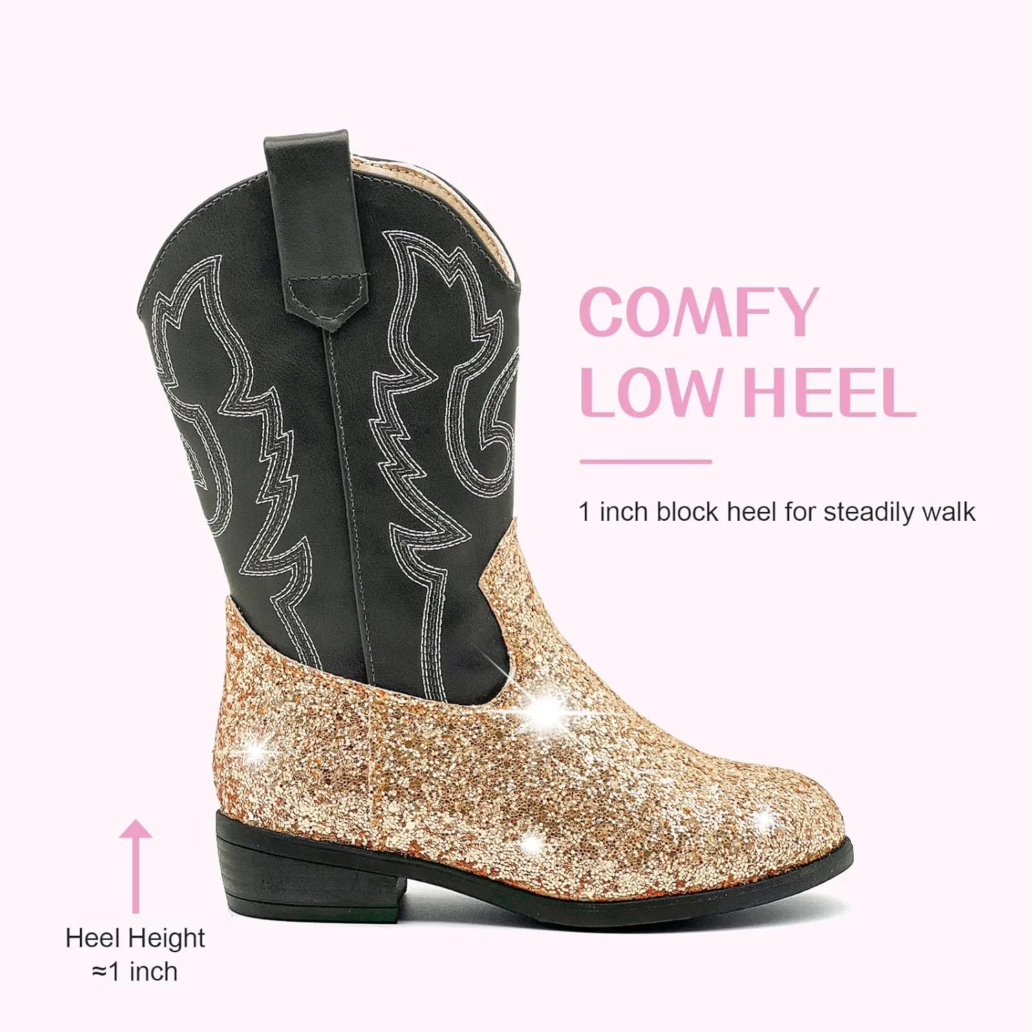 Cowgirl Boots for Kids Girls Boys Western Glitter Cowboy Boots Mid Calf Boots Little Big Kids Horse Riding Shoes Party Birthday Dress Up