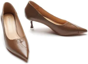 C.Paravano Women's Pointed Toe Kitten Heel Pumps|Wedding, Office & Casual Dress Shoes|Low Heel Work Shoes for Business Meetings, Cocktail Parties, Everyday Wear(Size 7,Brown)