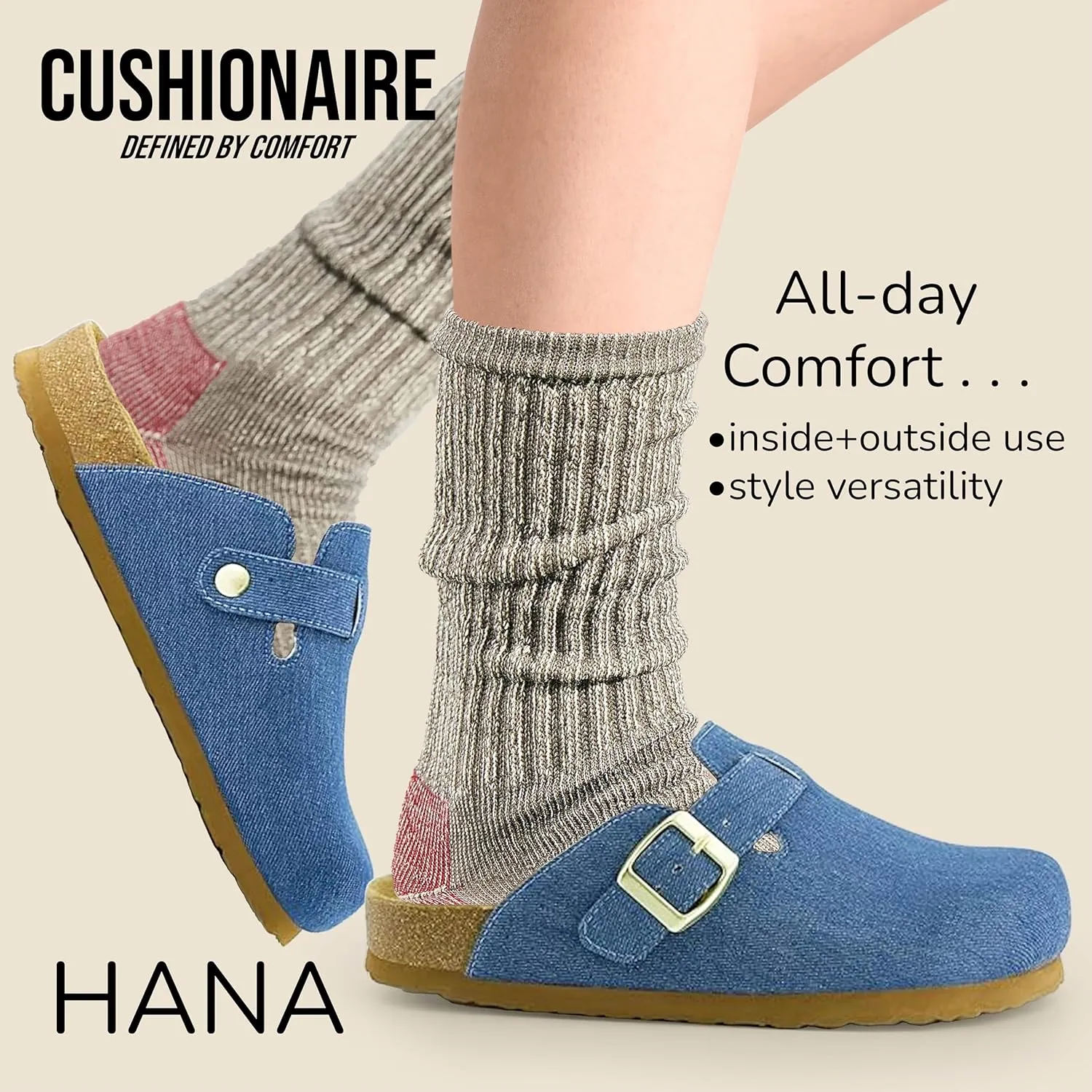 CUSHIONAIRE Hana Slip-On Buckle Clog with Cork Footbed  Memory Foam, Wide Widths Available