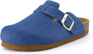 CUSHIONAIRE Hana Slip-On Buckle Clog with Cork Footbed  Memory Foam, Wide Widths Available