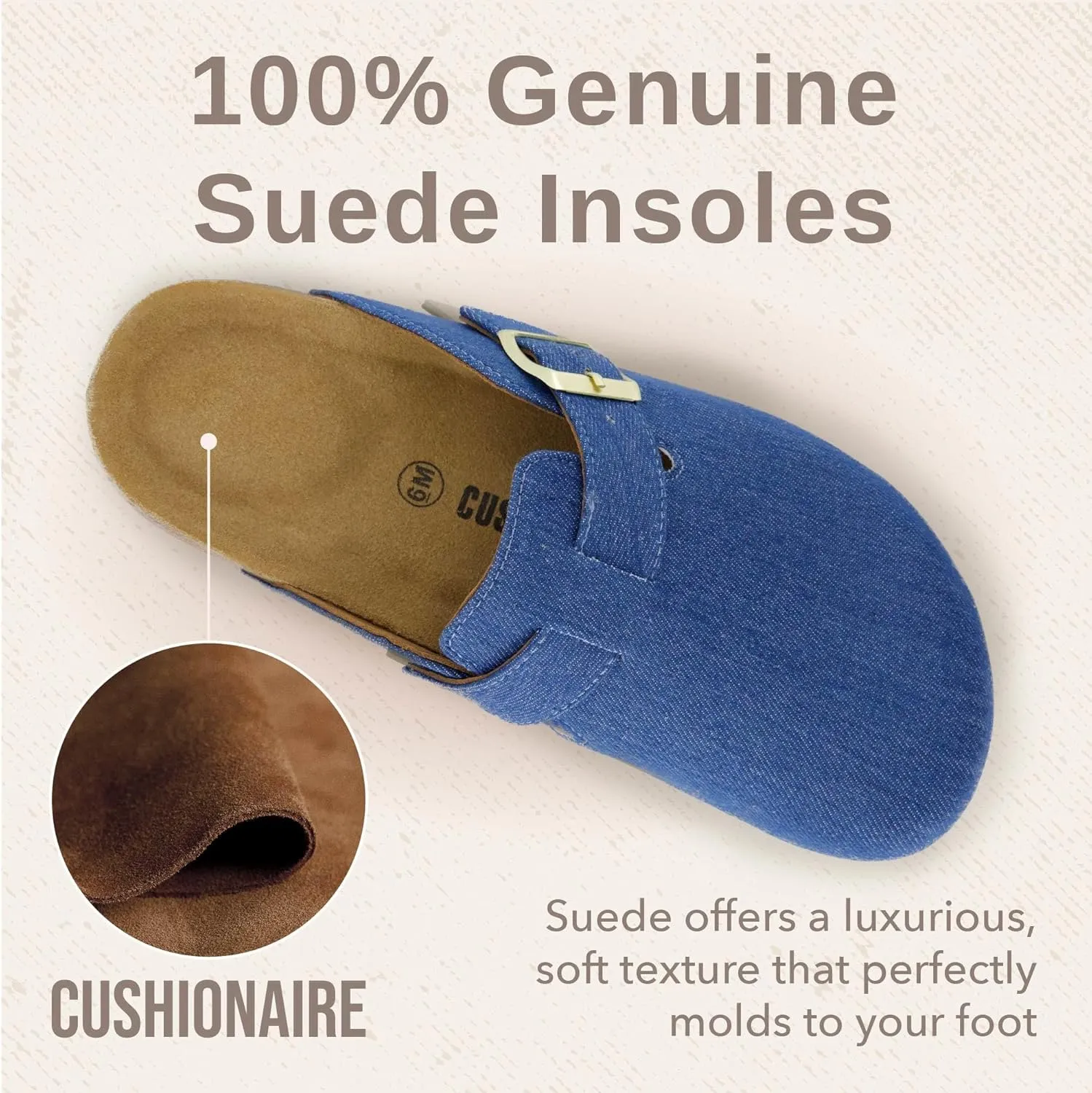 CUSHIONAIRE Hana Slip-On Buckle Clog with Cork Footbed  Memory Foam, Wide Widths Available