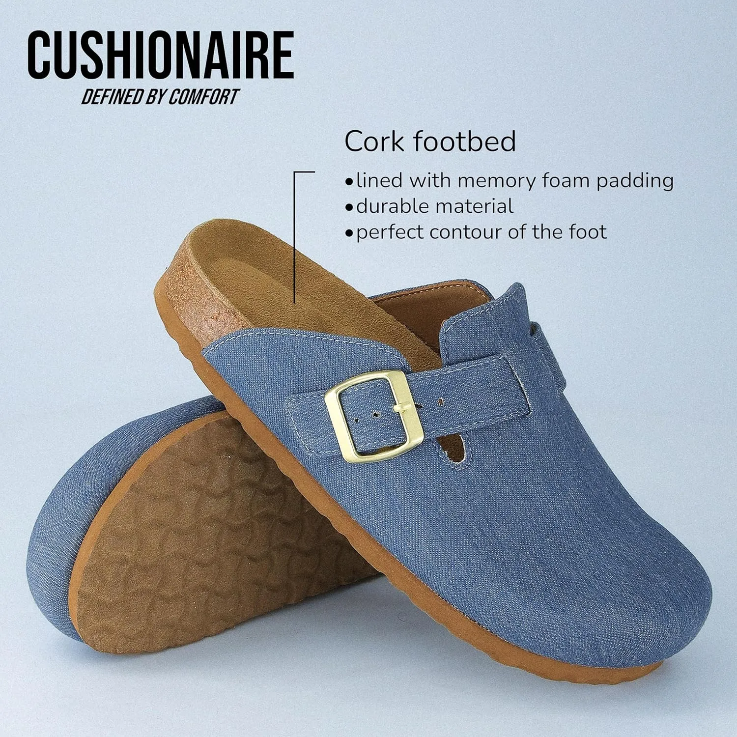 CUSHIONAIRE Hana Slip-On Buckle Clog with Cork Footbed  Memory Foam, Wide Widths Available
