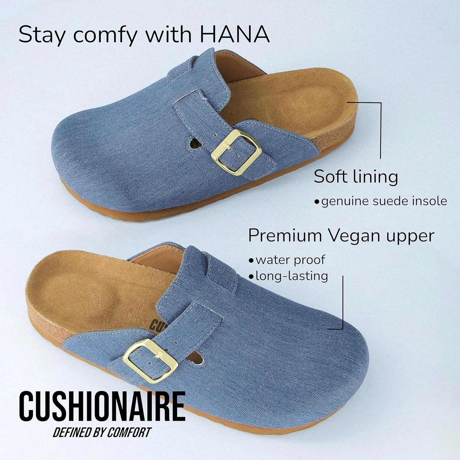 CUSHIONAIRE Hana Slip-On Buckle Clog with Cork Footbed  Memory Foam, Wide Widths Available