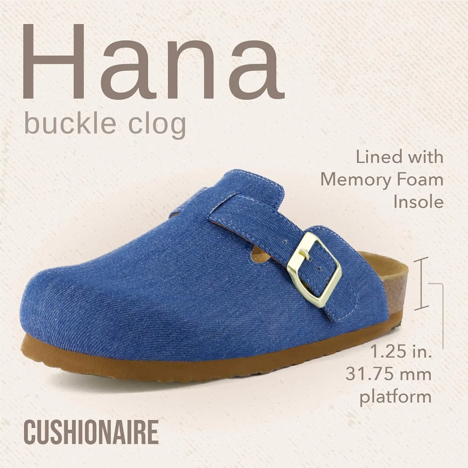 CUSHIONAIRE Hana Slip-On Buckle Clog with Cork Footbed  Memory Foam, Wide Widths Available