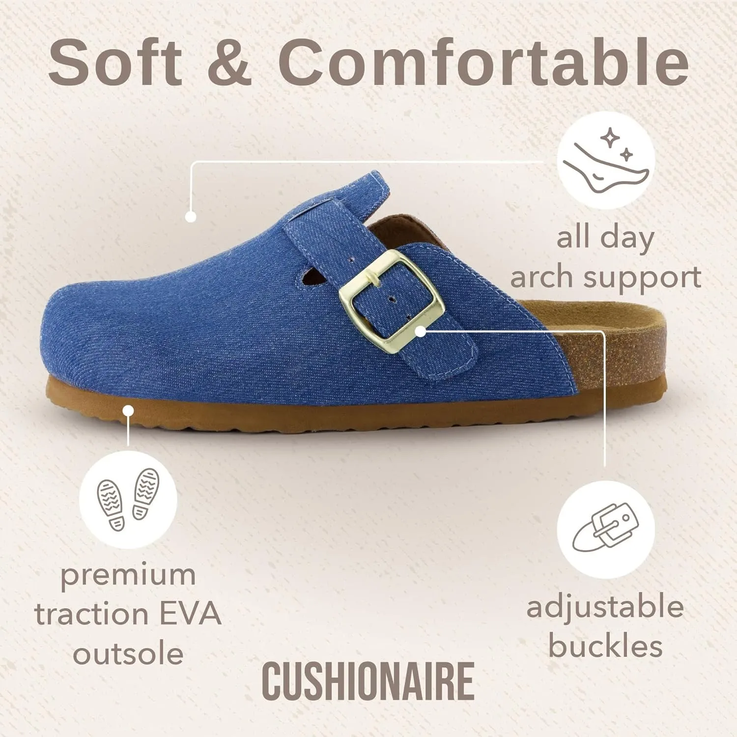 CUSHIONAIRE Hana Slip-On Buckle Clog with Cork Footbed  Memory Foam, Wide Widths Available