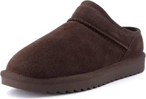 CUSHIONAIRE Women's Hilo Faux Shearling Genuine Suede Cozy Mule Slippers  Memory Foam, Chocolate 6.5 W