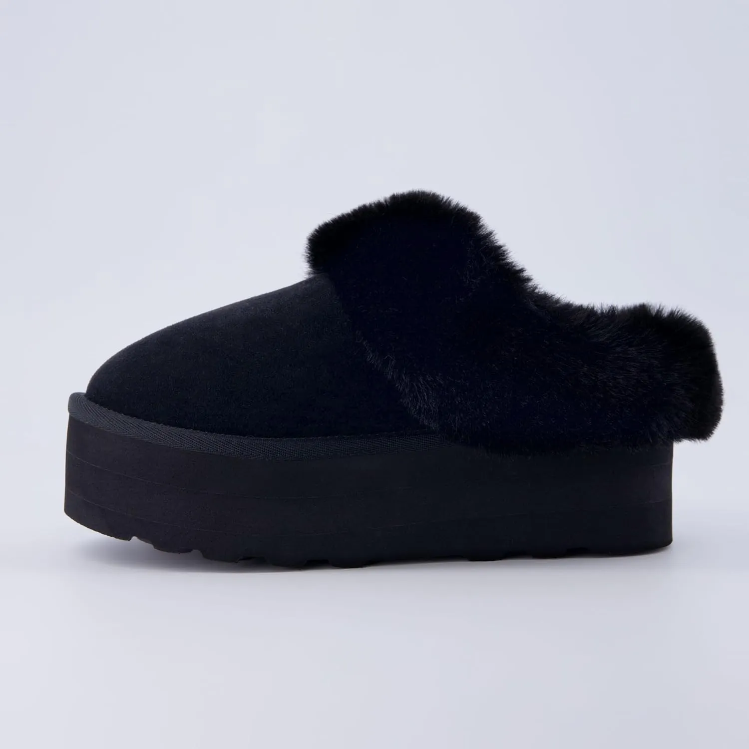 CUSHIONAIRE Women's Husky Genuine Suede cozy mule Platform  Memory Foam, Wide Widths Available