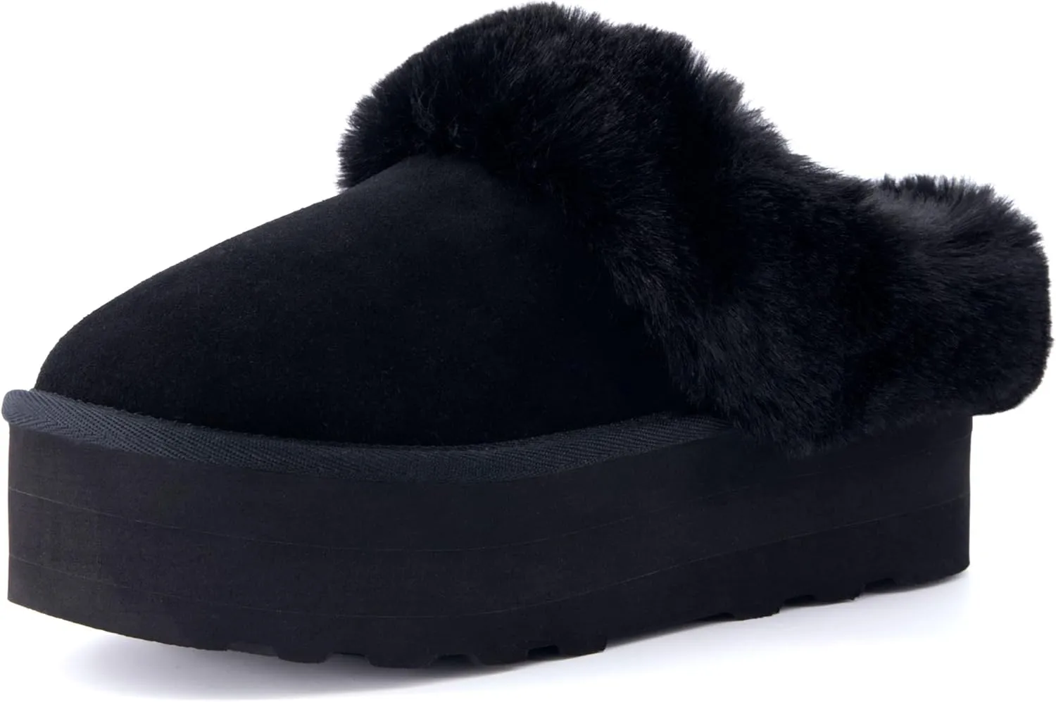 CUSHIONAIRE Women's Husky Genuine Suede cozy mule Platform  Memory Foam, Wide Widths Available