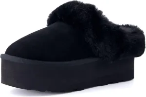 CUSHIONAIRE Women's Husky Genuine Suede cozy mule Platform  Memory Foam, Wide Widths Available