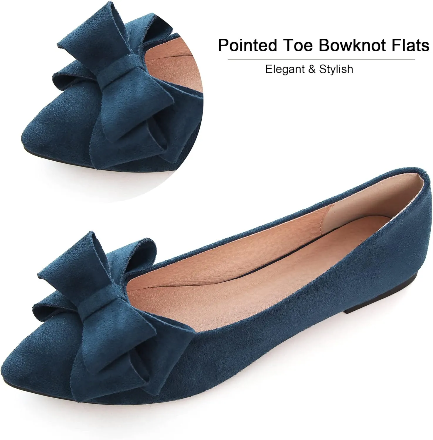 Dear Time Women's Casual Flats Bowknot Pointed Toe Ballet Flats Dressy Bridal Shoes Slip Ons Loafers for Women Comfortable Shoes