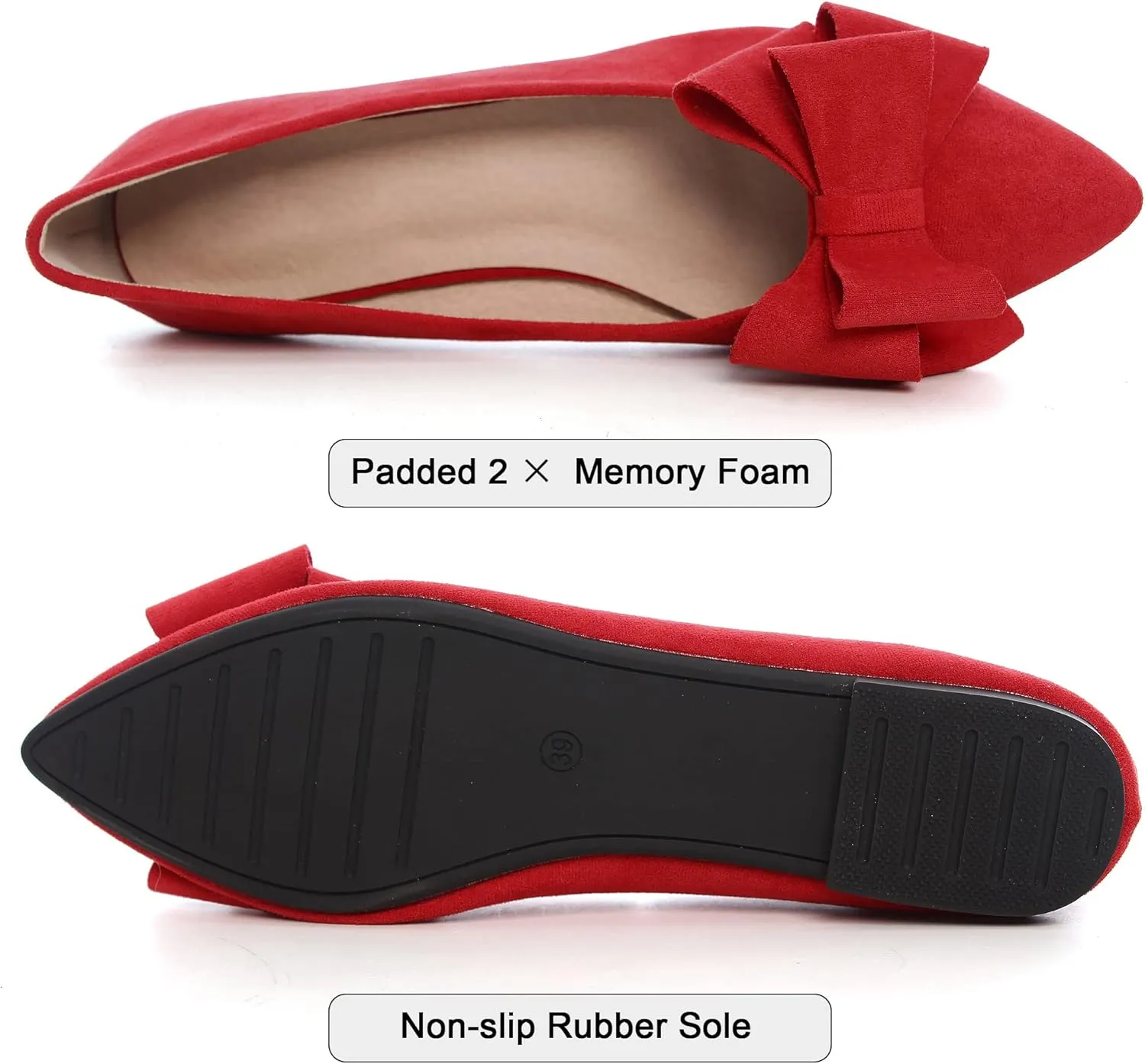 Dear Time Women's Casual Flats Bowknot Pointed Toe Ballet Flats Dressy Bridal Shoes Slip Ons Loafers for Women Comfortable Shoes