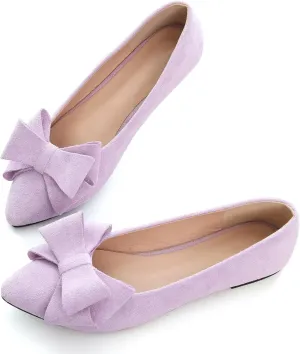 Dear Time Women's Casual Flats Bowknot Pointed Toe Ballet Flats Dressy Bridal Shoes Slip Ons Loafers for Women Comfortable Shoes