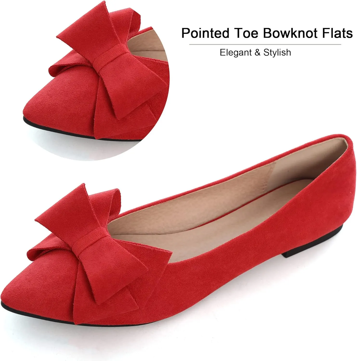Dear Time Women's Casual Flats Bowknot Pointed Toe Ballet Flats Dressy Bridal Shoes Slip Ons Loafers for Women Comfortable Shoes