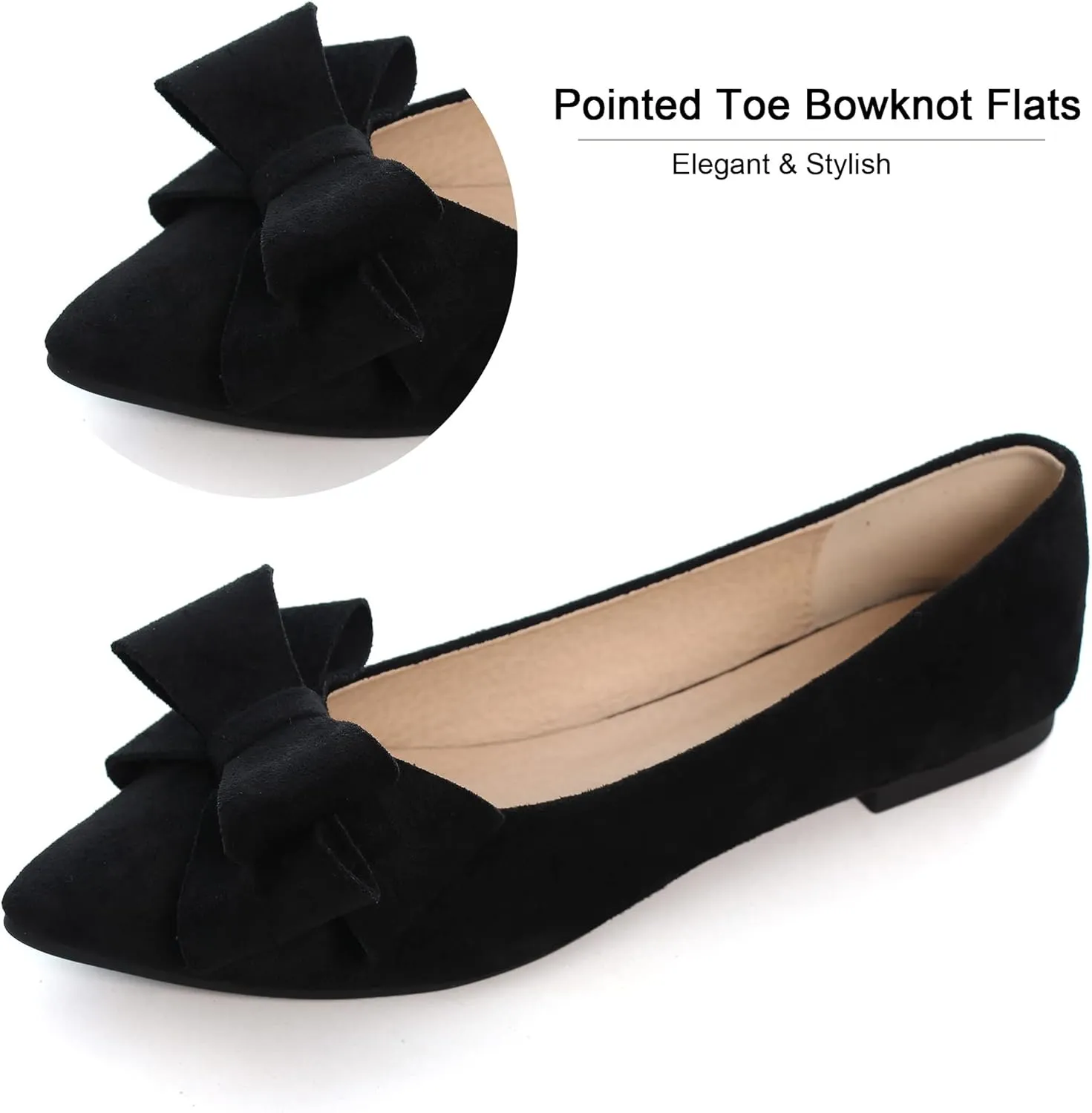 Dear Time Women's Casual Flats Bowknot Pointed Toe Ballet Flats Dressy Bridal Shoes Slip Ons Loafers for Women Comfortable Shoes