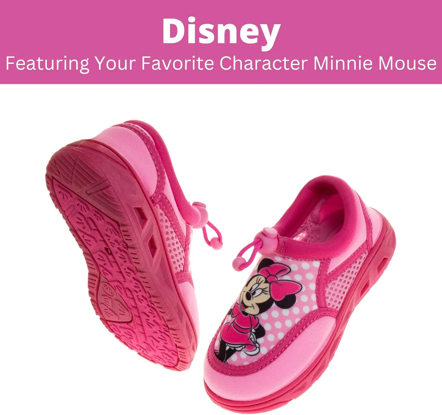 Disney Minnie Mouse Water Shoes - Pool Aqua Socks for Kids- Sandals Princess Bungee Waterproof Beach Slides Sport Character Summer Slip-on Quick Dry (Toddler/Little Kid)