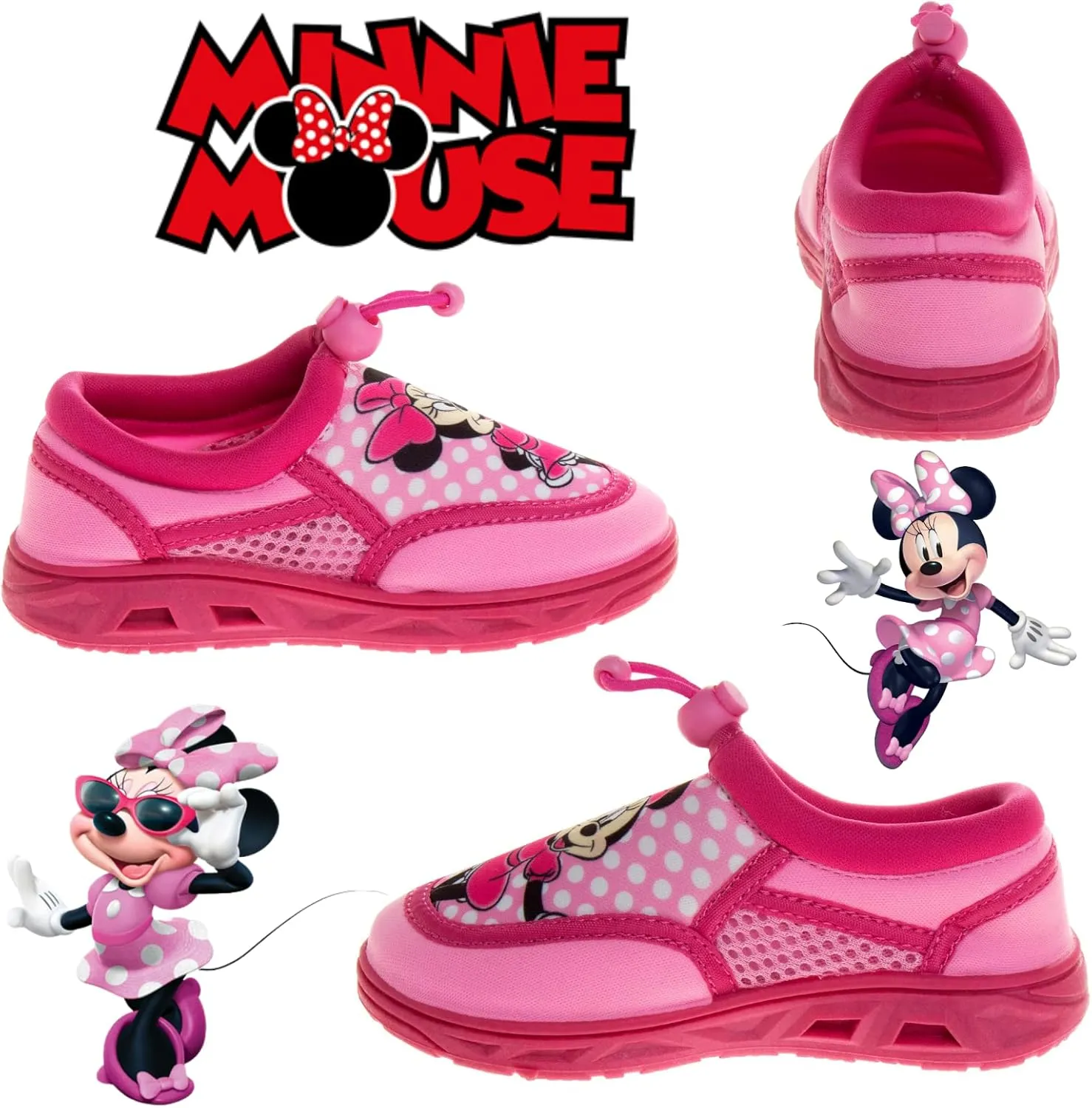 Disney Minnie Mouse Water Shoes - Pool Aqua Socks for Kids- Sandals Princess Bungee Waterproof Beach Slides Sport Character Summer Slip-on Quick Dry (Toddler/Little Kid)