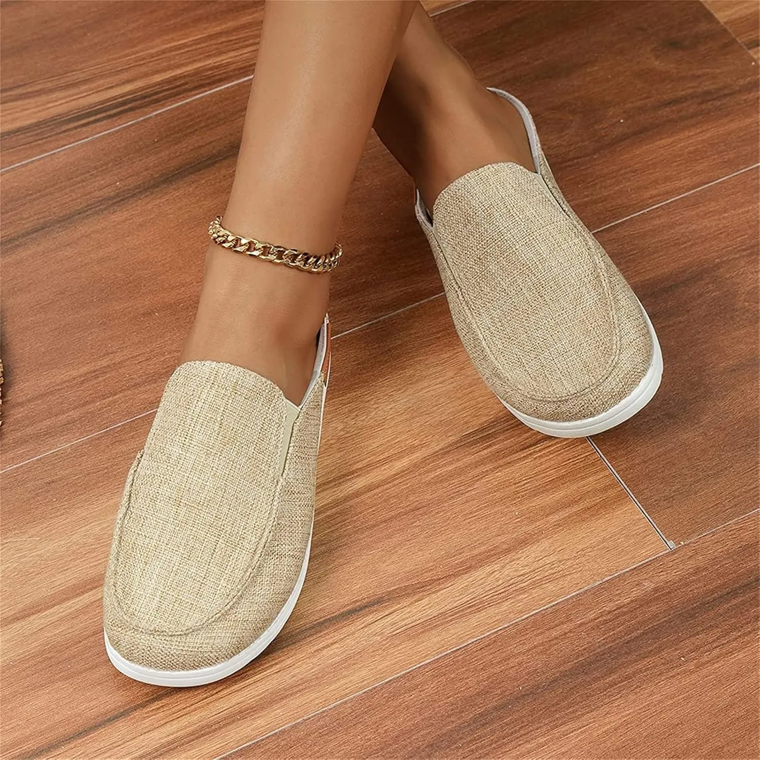 DOIX Women's Canvas Mules - Grey, One Size (US 11) - Memory Foam Insole & Outsole - Casual, Comfortable Slip On Slides - Walking, Party - Spring, Summer