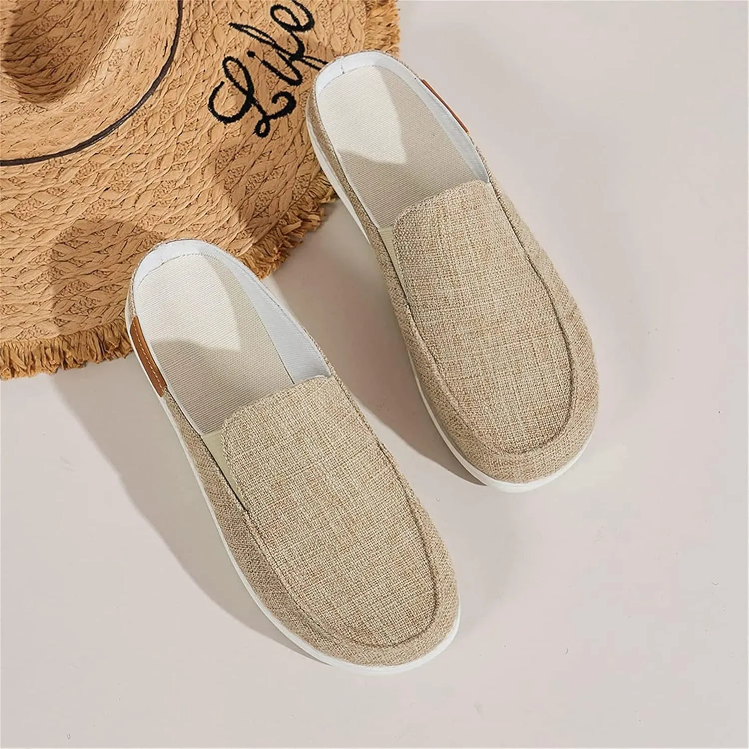 DOIX Women's Canvas Mules - Grey, One Size (US 11) - Memory Foam Insole & Outsole - Casual, Comfortable Slip On Slides - Walking, Party - Spring, Summer