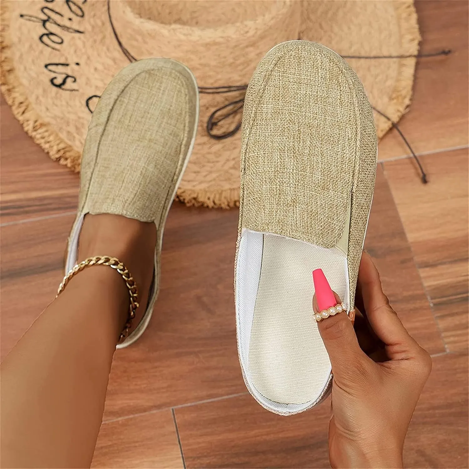 DOIX Women's Canvas Mules - Grey, One Size (US 11) - Memory Foam Insole & Outsole - Casual, Comfortable Slip On Slides - Walking, Party - Spring, Summer