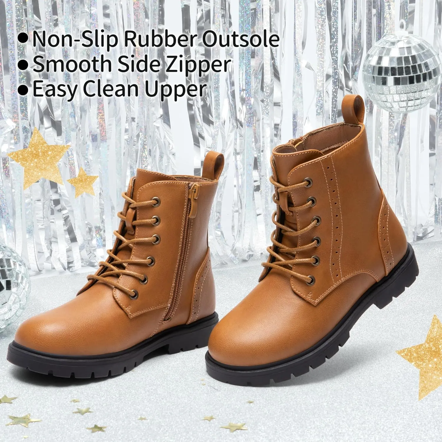 DREAM PAIRS Boys Girls Side Zipper Combat Ankle Boots(Toddler/Little Kid
