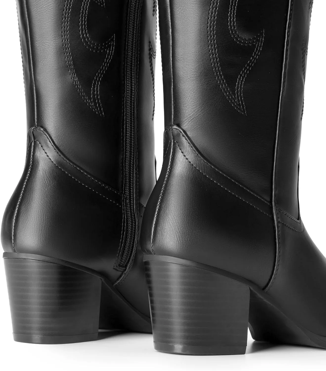 DREAM PAIRS Cowboy Boots for Women Cowgirl Knee High Boots Comfortable Pull On Zipper Chunky Heel Pointed Toe Embroidered Western Boots