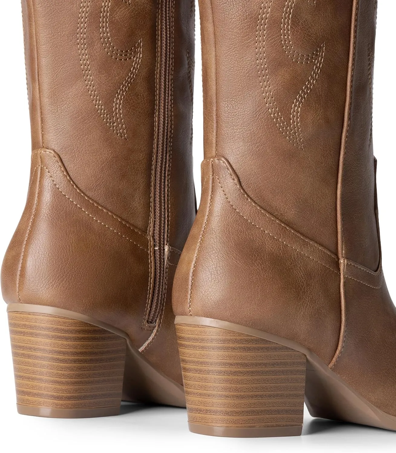DREAM PAIRS Cowboy Boots for Women Cowgirl Knee High Boots Comfortable Pull On Zipper Chunky Heel Pointed Toe Embroidered Western Boots