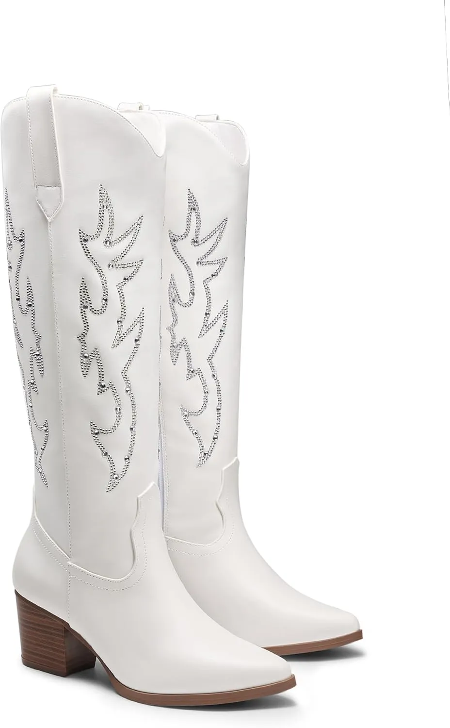 DREAM PAIRS Cowboy Boots for Women Cowgirl Knee High Boots Comfortable Pull On Zipper Chunky Heel Pointed Toe Embroidered Western Boots