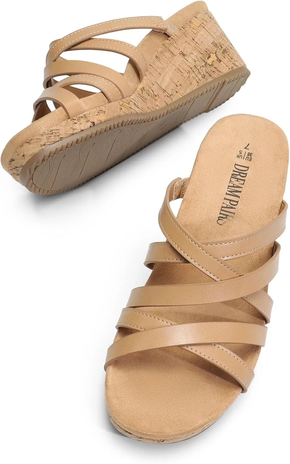 DREAM PAIRS Dressy Wedge Sandals for Women Casual Summer, Comfort Cork Strappy Platform Slides Sandals