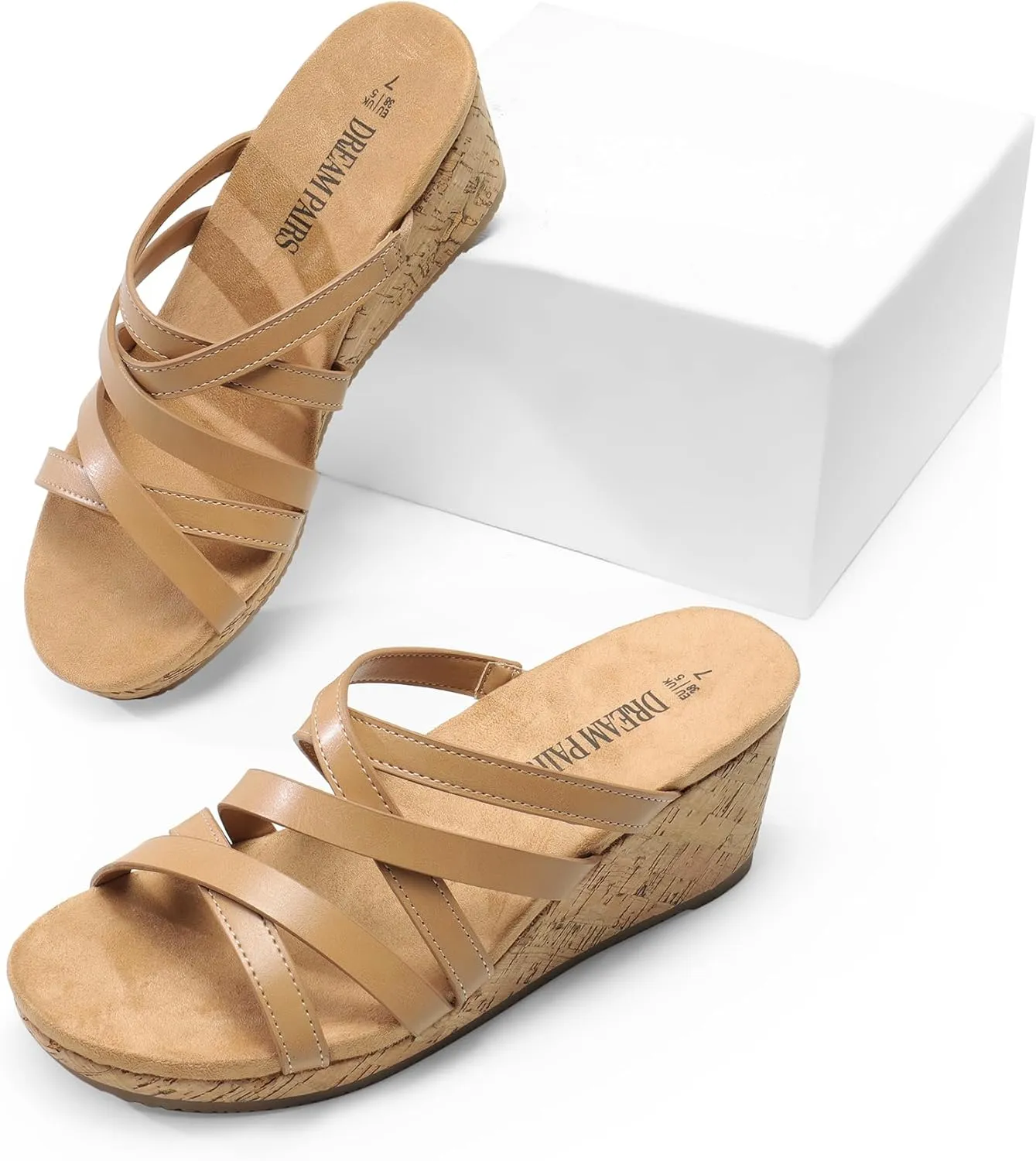 DREAM PAIRS Dressy Wedge Sandals for Women Casual Summer, Comfort Cork Strappy Platform Slides Sandals