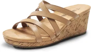 DREAM PAIRS Dressy Wedge Sandals for Women Casual Summer, Comfort Cork Strappy Platform Slides Sandals