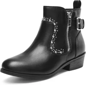 DREAM PAIRS Girls Boots Low Heel Side Zipper Ankle Booties Little Kid/Big Kid