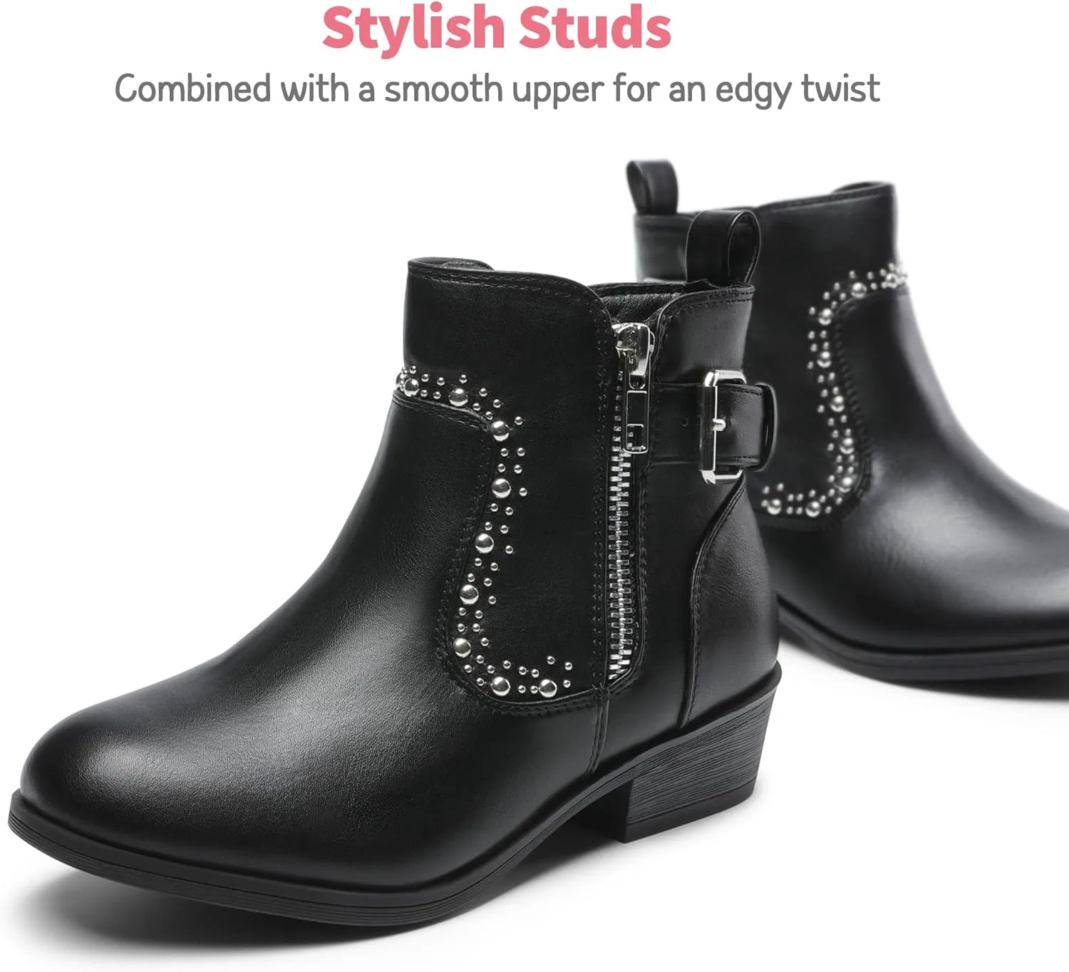 DREAM PAIRS Girls Boots Low Heel Side Zipper Ankle Booties Little Kid/Big Kid