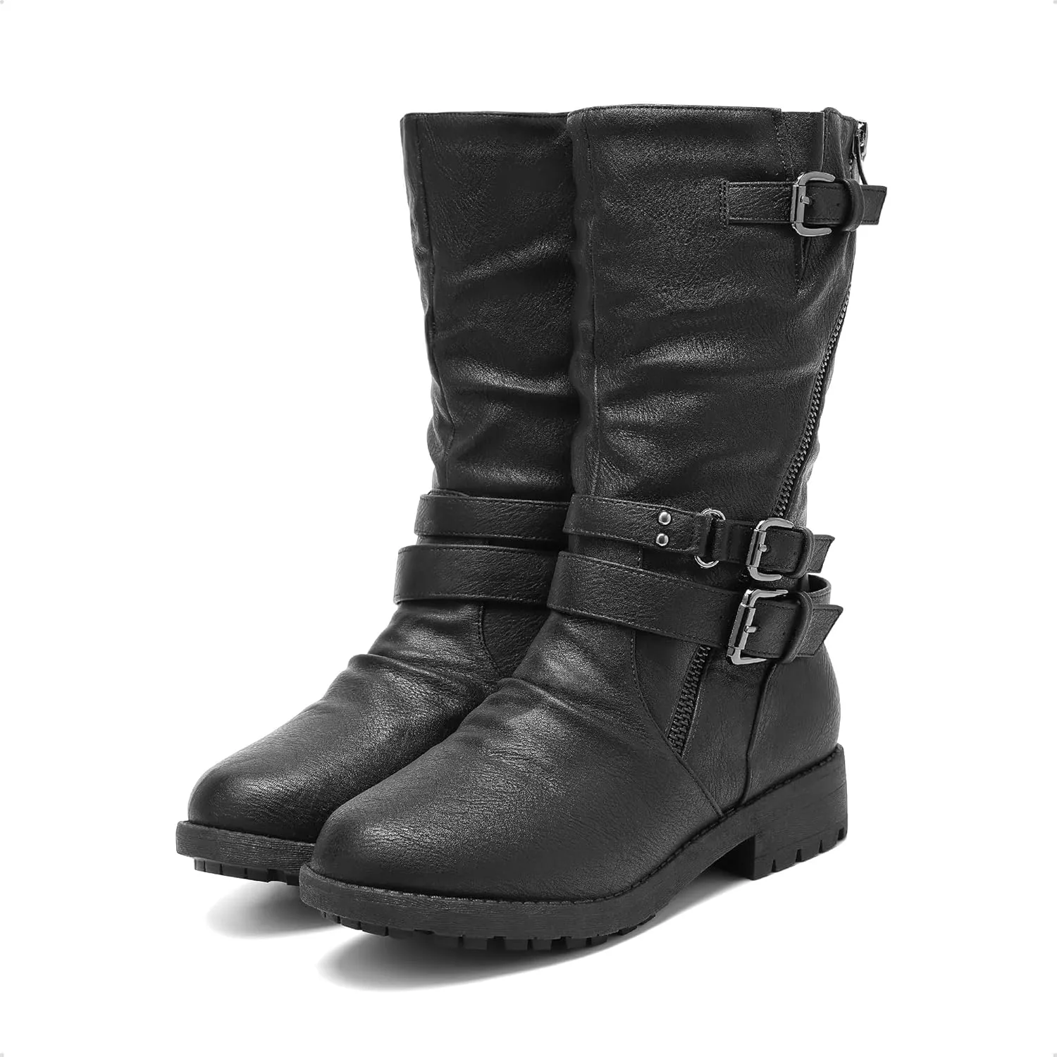 DREAM PAIRS Girls Buckle Zipper Knee High Winter Boots