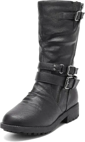 DREAM PAIRS Girls Buckle Zipper Knee High Winter Boots