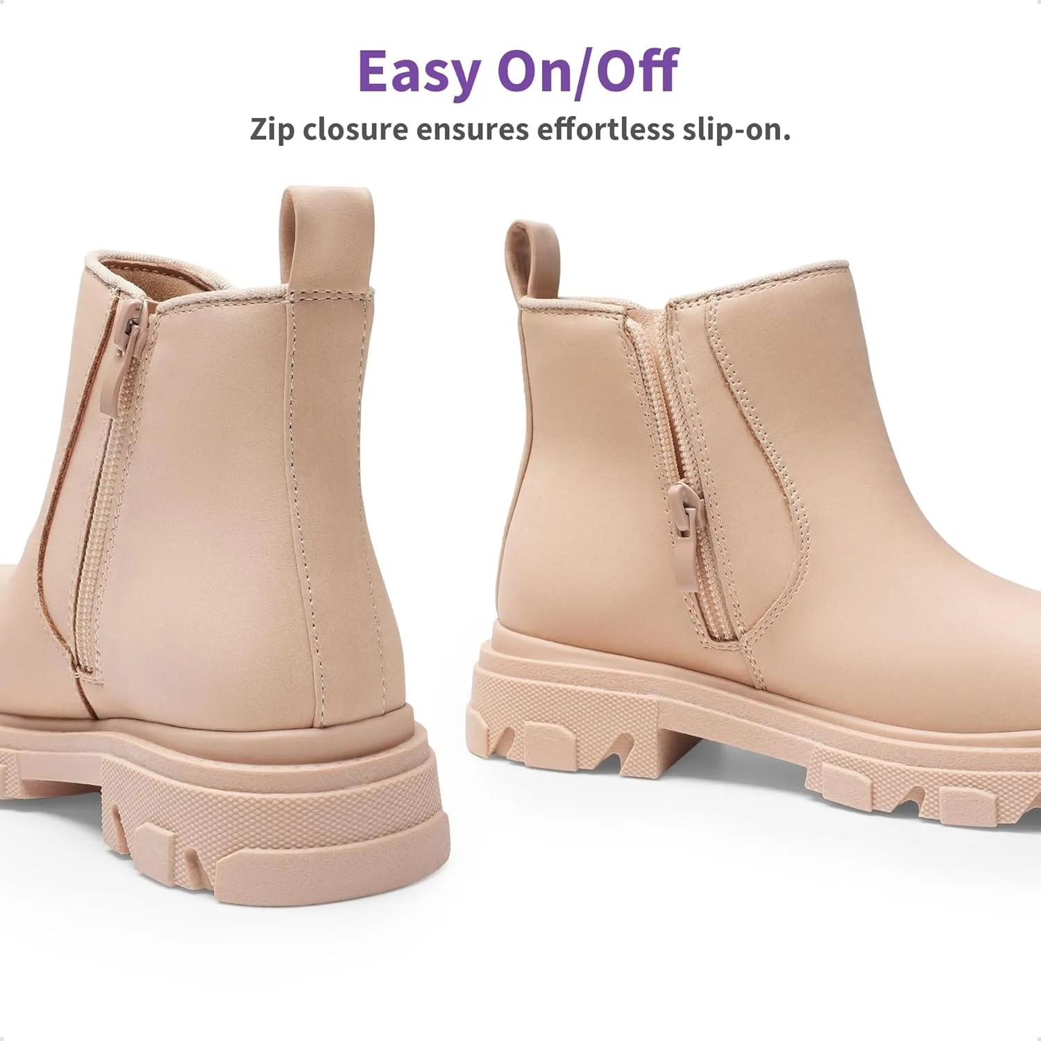 DREAM PAIRS Girls Chelsea Boots Side Zipper Lug Sole Ankle Booties Toddler/Little Kid/Big Kid