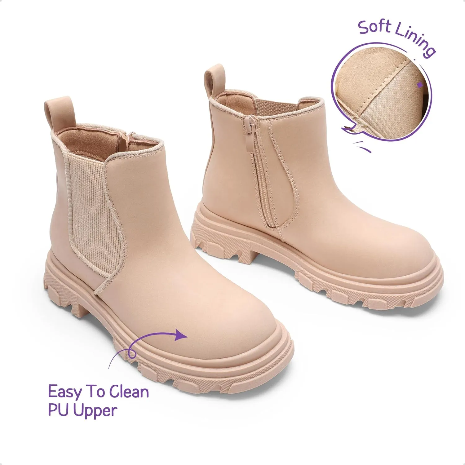 DREAM PAIRS Girls Chelsea Boots Side Zipper Lug Sole Ankle Booties Toddler/Little Kid/Big Kid