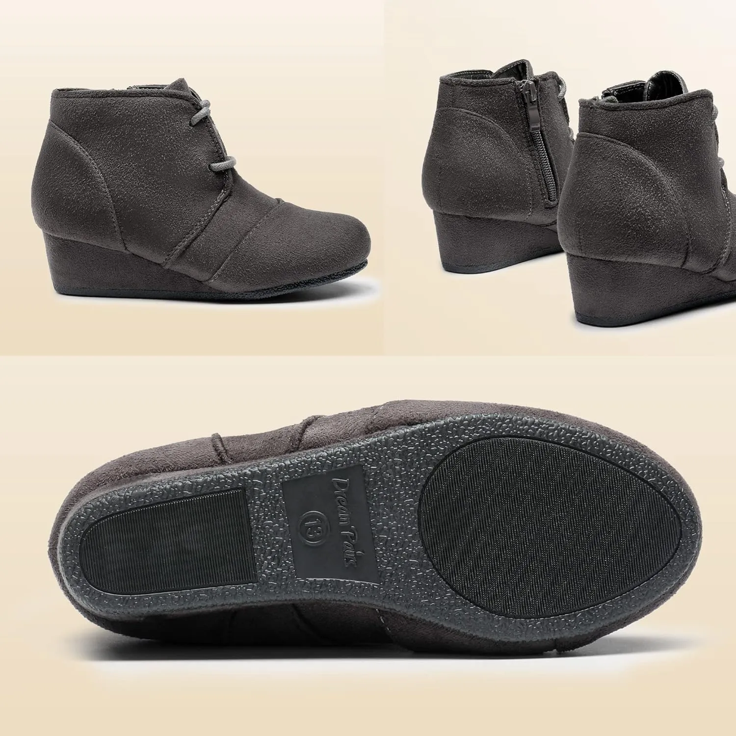 DREAM PAIRS Girls Low Wedge Heel Booties Side Zipper Ankle Boots Toddler/Little Kid/Big Kid
