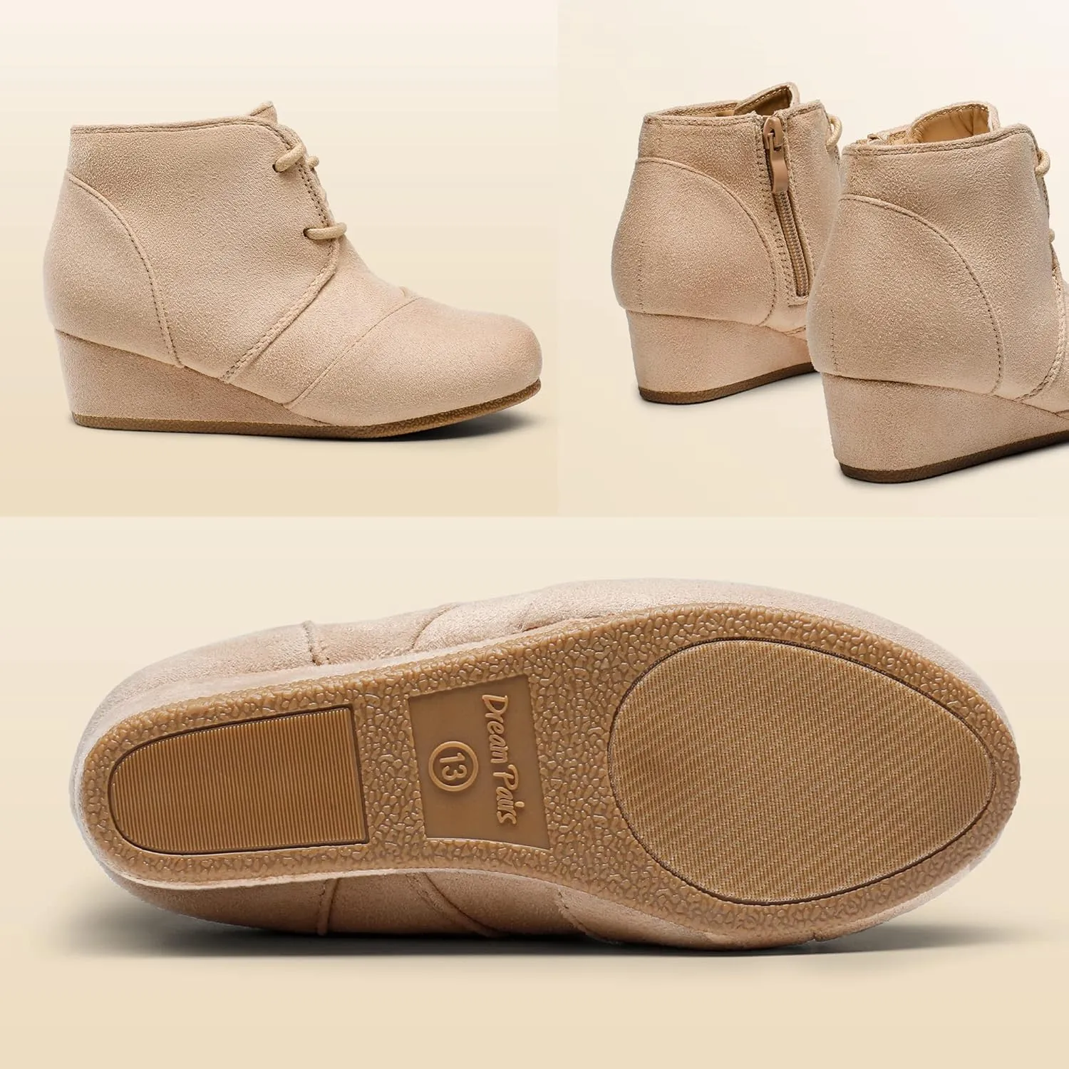 DREAM PAIRS Girls Low Wedge Heel Booties Side Zipper Ankle Boots Toddler/Little Kid/Big Kid