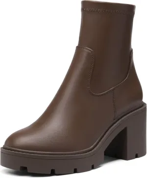 DREAM PAIRS Women's Chelsea Platform Boots Elastic Chunky Heel Lug Sole Ankle Booties Shoes