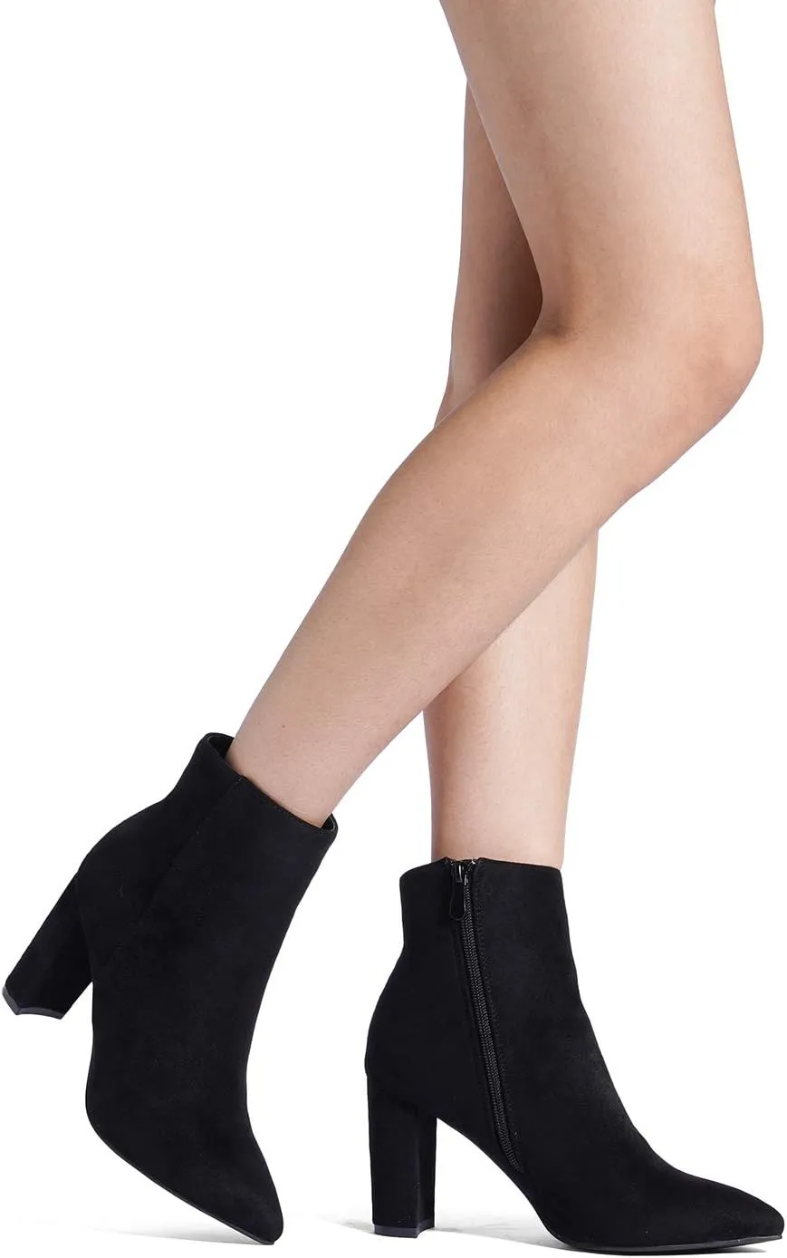DREAM PAIRS Women's Chunky Heel Ankle Booties Pointed Toe Short Boots