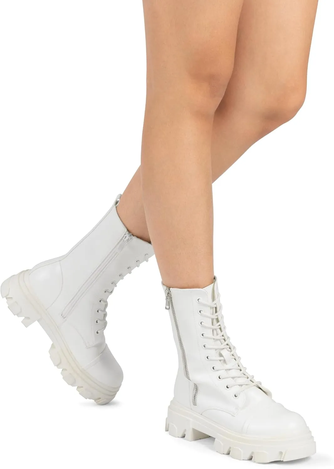 DREAM PAIRS Women’s Combat Boots Lace up Mid Calf Boots Low Heel Chunky Platform Lug Sole Boots