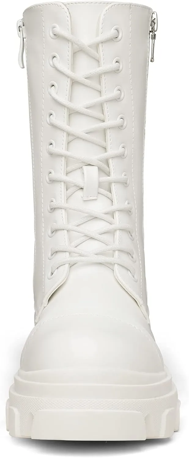 DREAM PAIRS Women’s Combat Boots Lace up Mid Calf Boots Low Heel Chunky Platform Lug Sole Boots