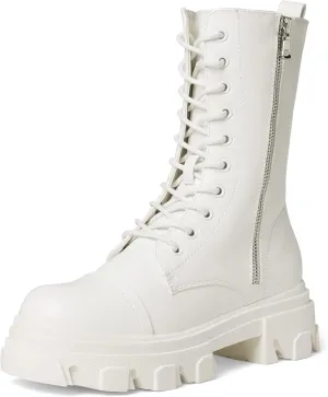 DREAM PAIRS Women’s Combat Boots Lace up Mid Calf Boots Low Heel Chunky Platform Lug Sole Boots