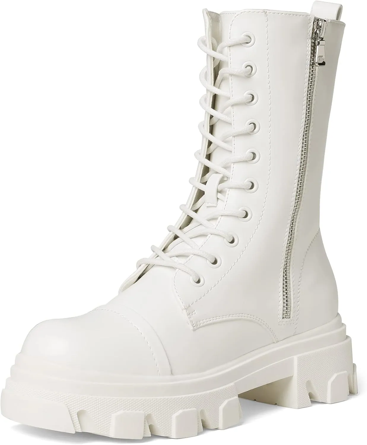 DREAM PAIRS Women’s Combat Boots Lace up Mid Calf Boots Low Heel Chunky Platform Lug Sole Boots