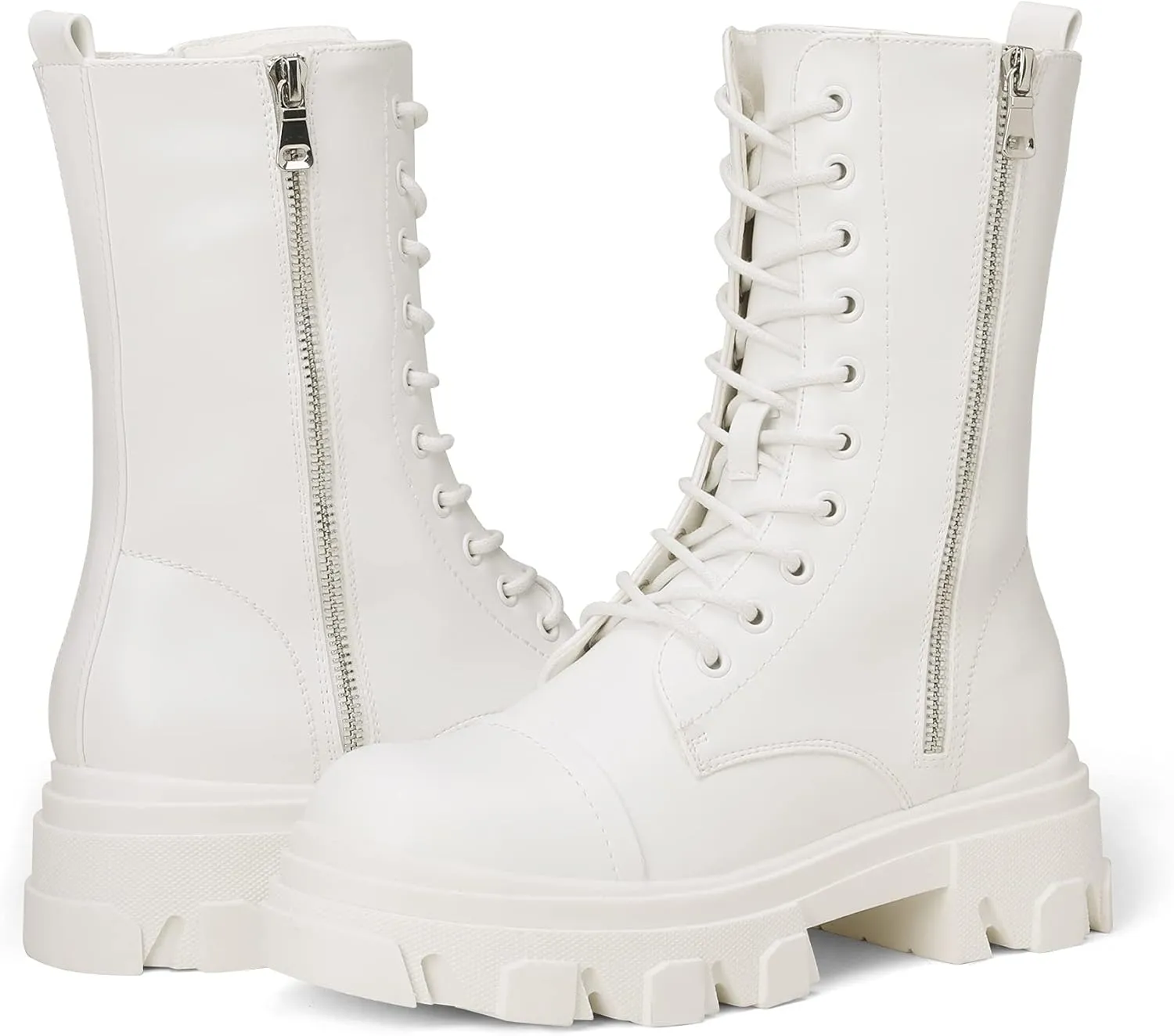 DREAM PAIRS Women’s Combat Boots Lace up Mid Calf Boots Low Heel Chunky Platform Lug Sole Boots